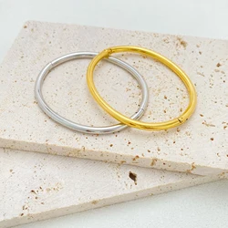 Waterproof Polished Stainless Steel Cuff Bracelet Bangles for Women Gold Plated Smooth Metal Openable Bracelets Jewelry