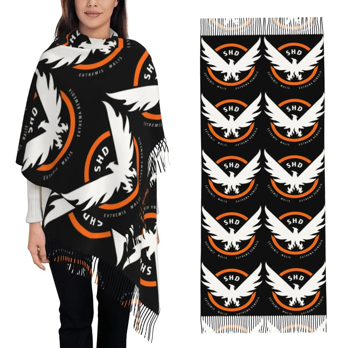 Game Tom Clancys The Division SHD Seal Scarf Tassel Scarves for Women Soft Warm Shawls and Wraps Large Fall Winter Shawl Wrap
