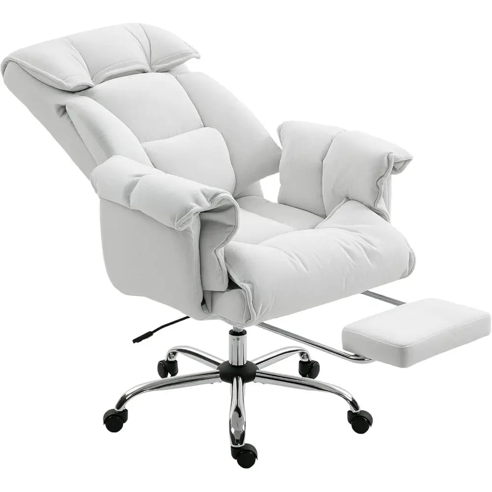 

Кремово-белый вращающийся офисный стул с высокой спинкой, подставкой для ног, откидной спинкой, мягкими подлокотниками, регулируемой высотой и колесами