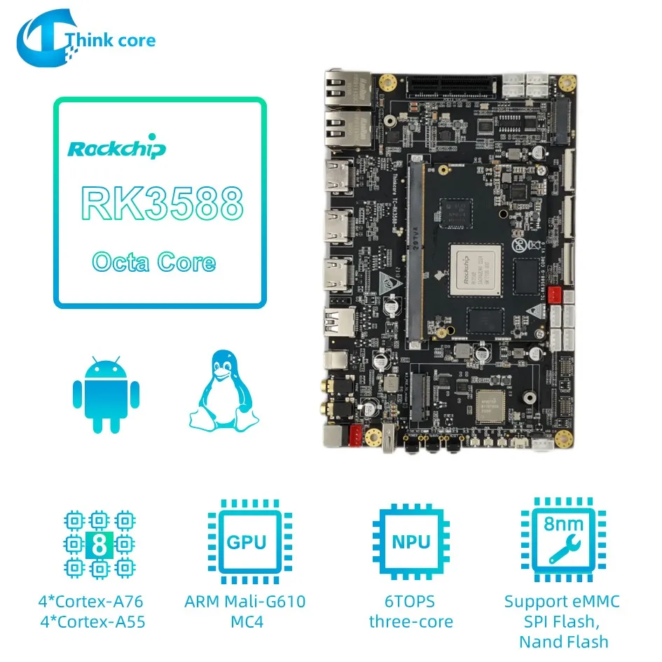 Rk3588 rockchip motherboard 8k ai entwicklungs karte 2,4 ghz 8-core 64-bit ddr4 npu 6tops unterstützen android debian11aiot open source