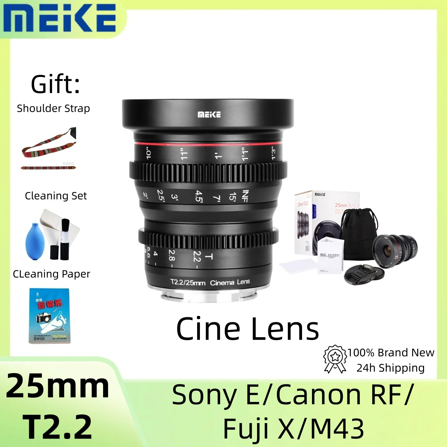 MEIKE 25mm T2.2 Manual Focus APS-C Cinema Prime Lens, for Sony E/Fuji X/M43/Canon R GH4/GH5/X-Pro3/X-Pro4/R7/R10/A6000/ZV-E10