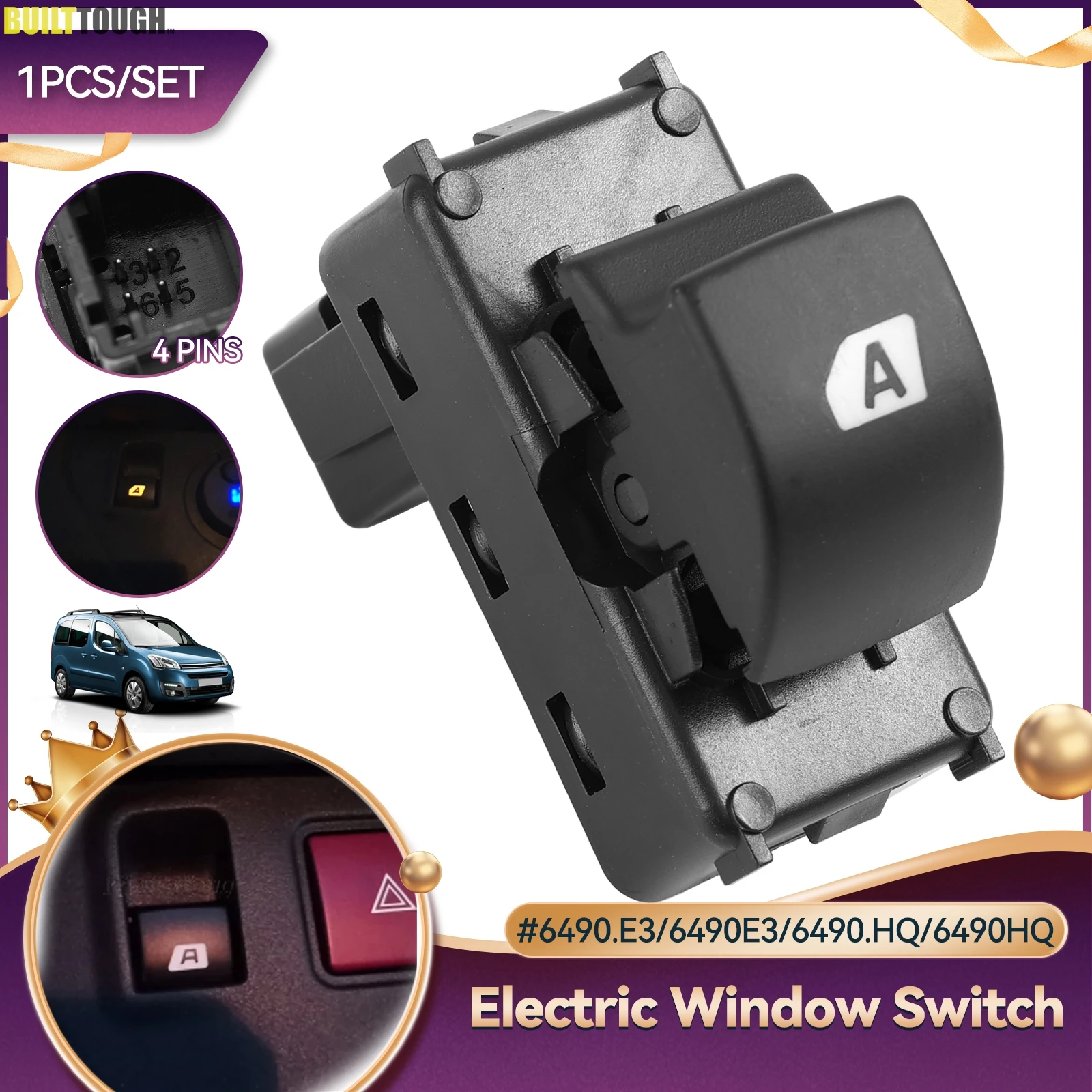 

Car Passenger Side Master Power Window Switch Button Fits for Citroen Berlingo C4 Peugeot Partner 6490.E3 6490E3 6490.HQ 6490HQ