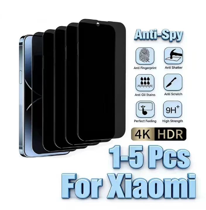 

1-5Pcs 9D Curved Privacy Anti-Spy Tempered Glass Screen Protector For Xiaomi Redmi Note 15 14Pro Anti-Scratch HD Protective Film