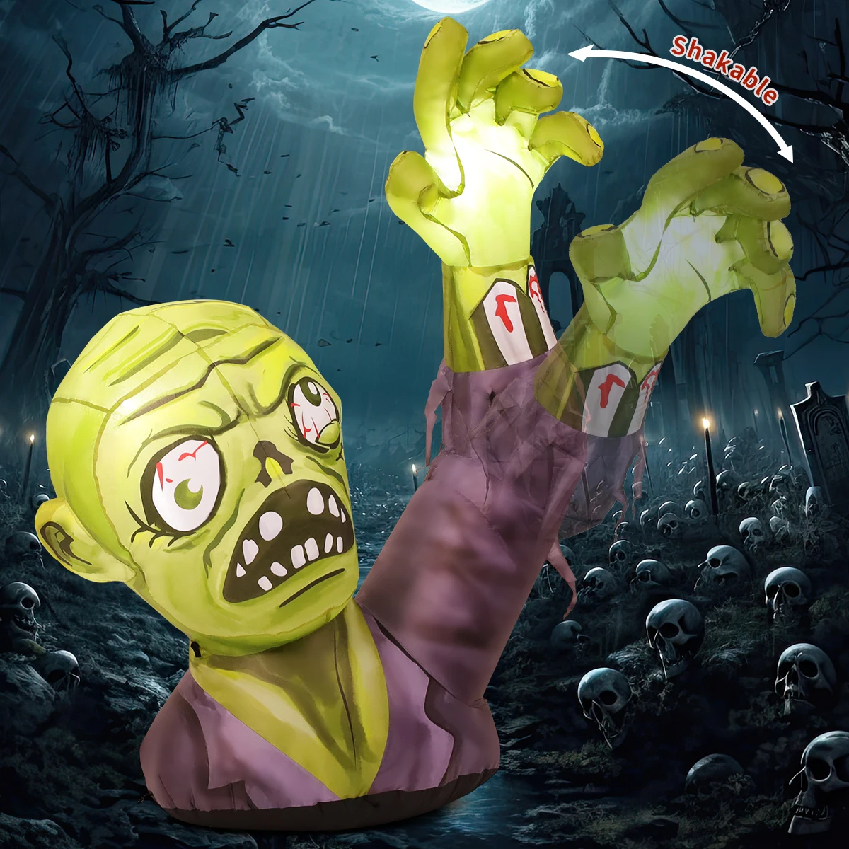 5.2 FT Scary Zombie Inflatable with LED Lights Halloween Blow Ups Hot Selling Party Decorations Shaking Hands Scene