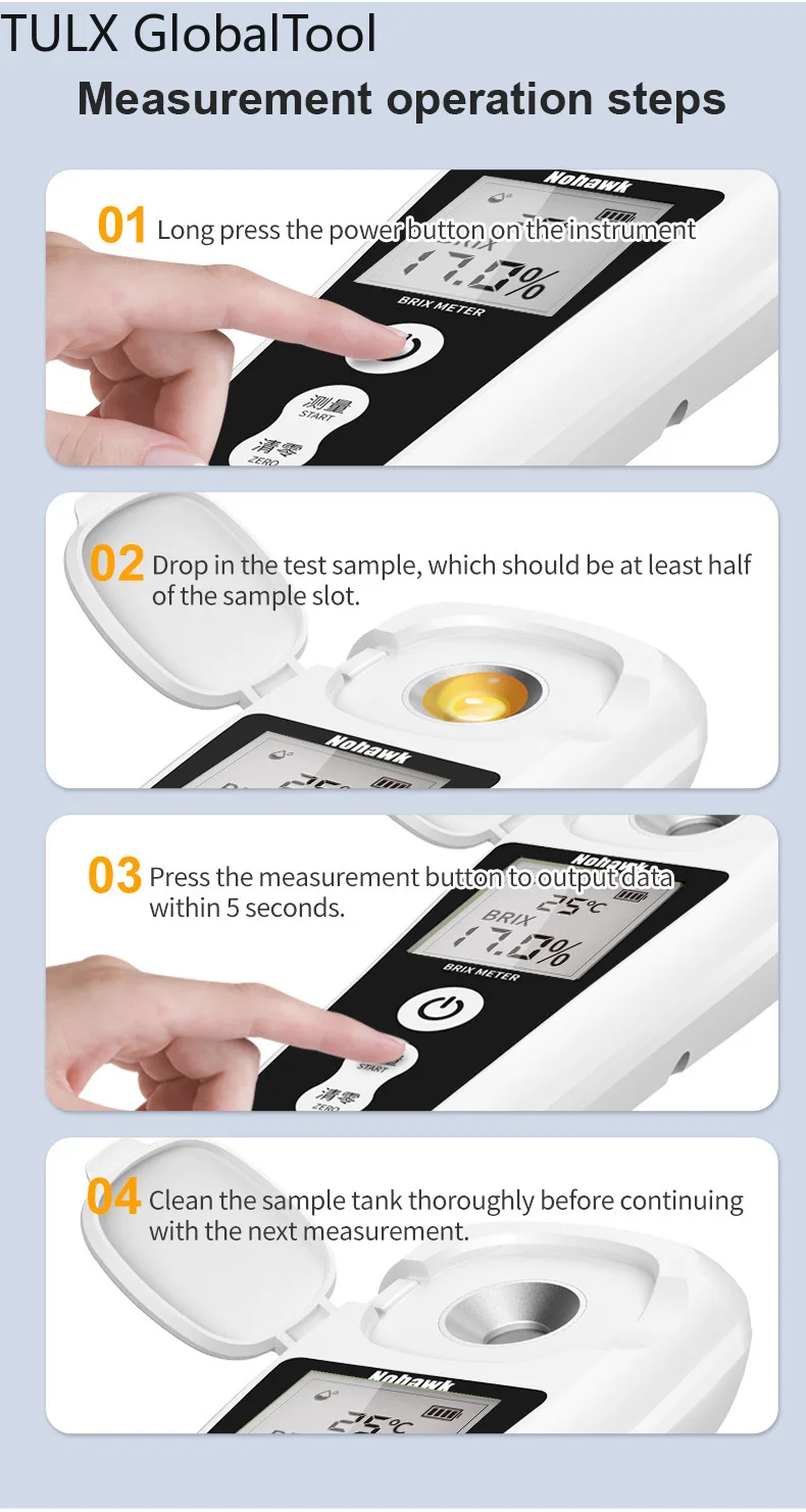 

Цифровой рефрактометр TULX BM-04S для измерения содержания сахара, перезаряжаемый, для фруктовых соков, напитков, вина, пива, 35%/55%