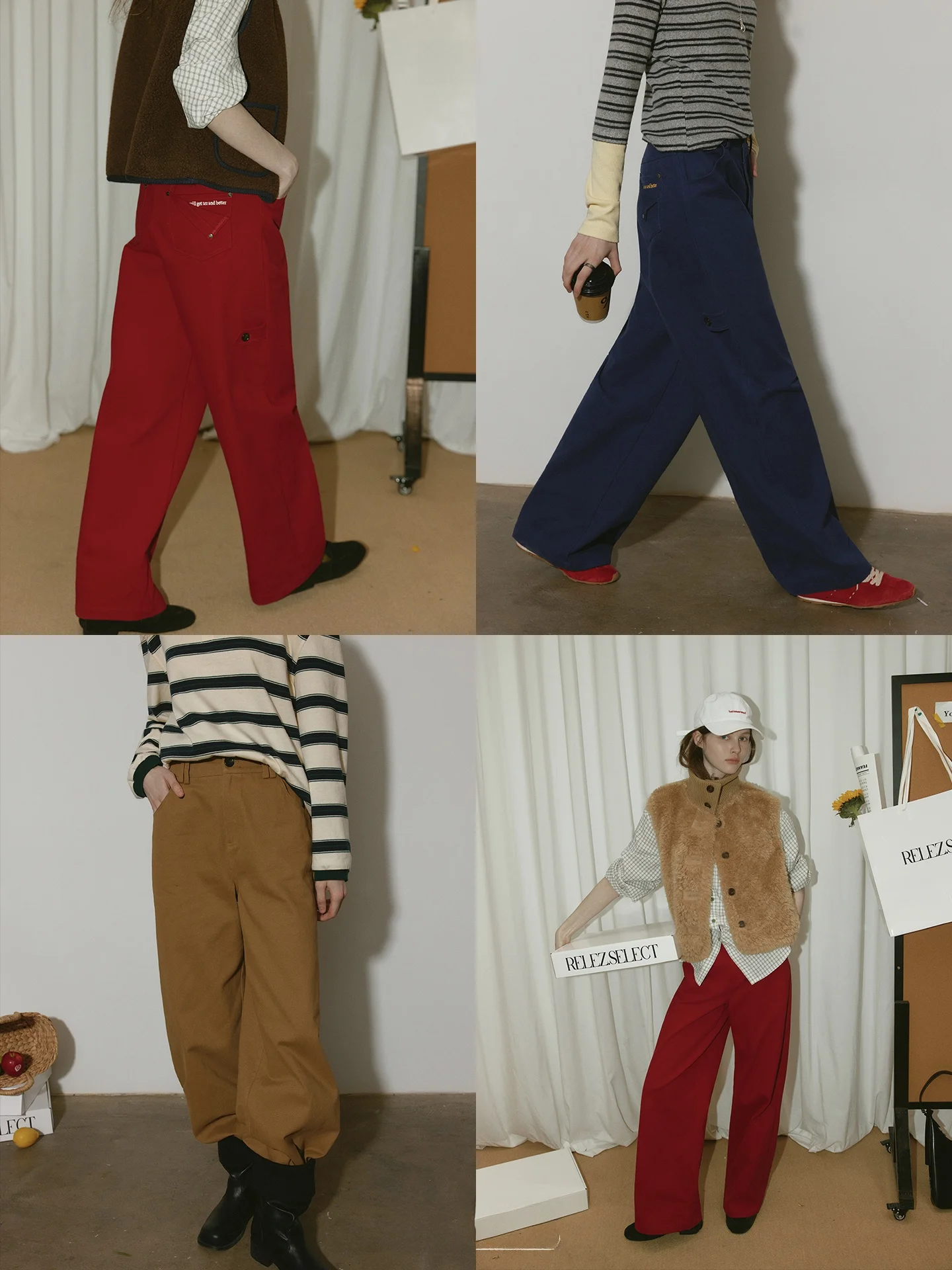 

Relez Vintage High Waist Wide Leg Casual Pants Women's Simple Faion Loose Straight Tube Long Trousers Spring New Arrival