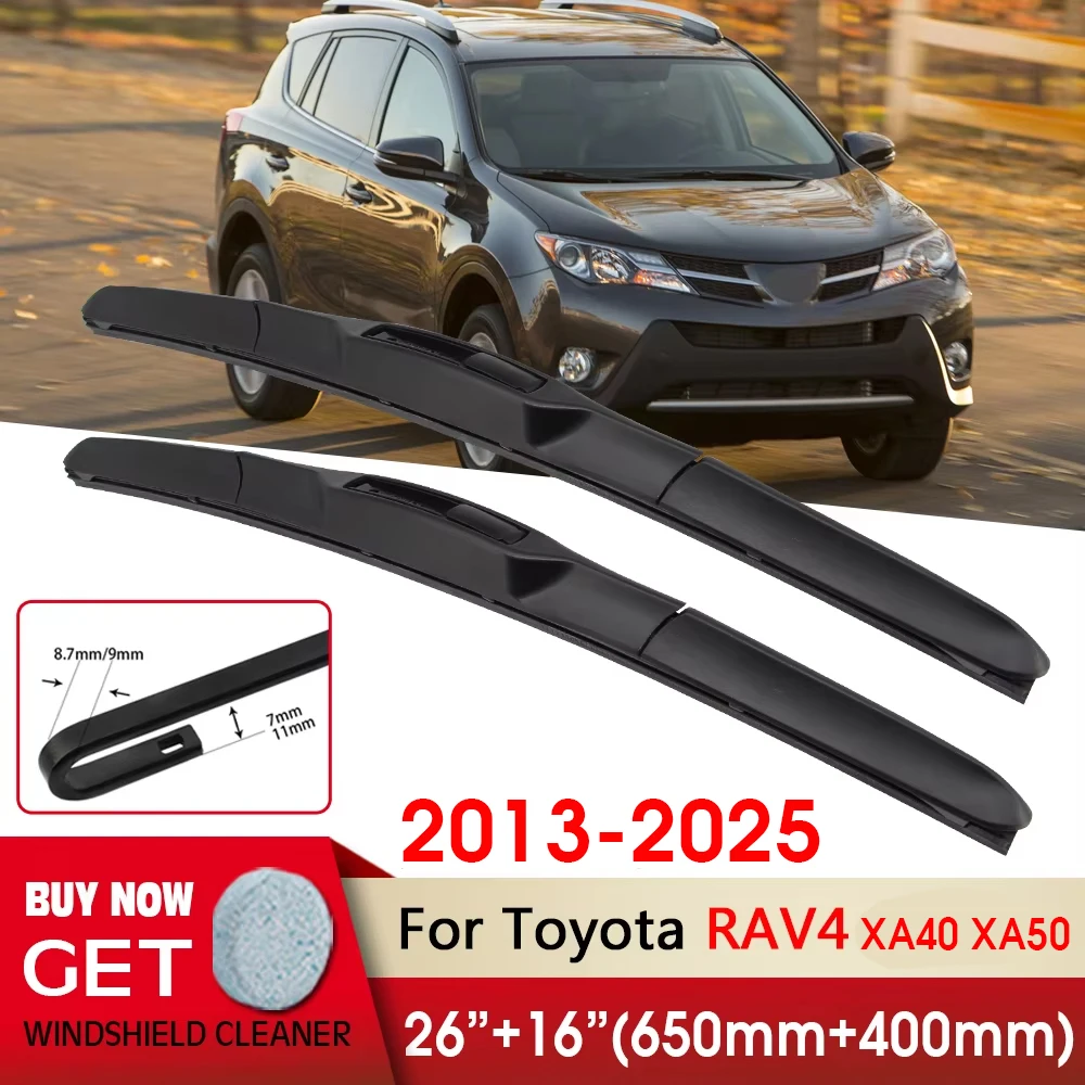 

for Toyota RAV4 MK4 XA40 MK5 XA50 2013-2025 Front Car Wiper Blade Set 26"+16" Fit U Hook Arm Windshield Windscreen Auto Wipers