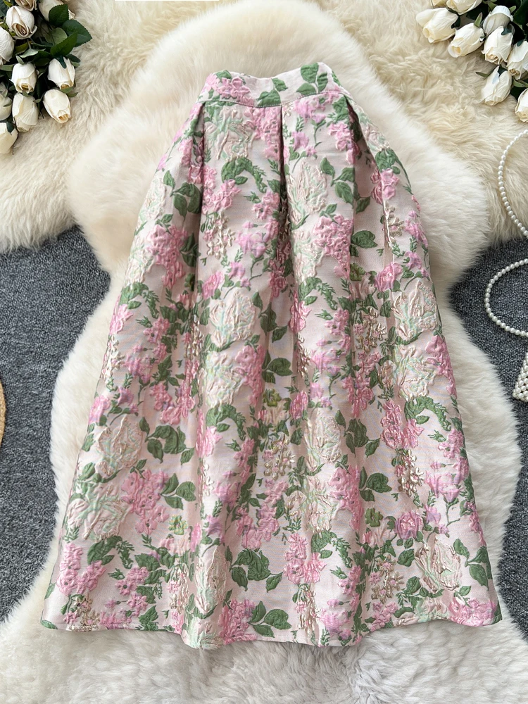 Frauen Herbst Französisch Rock Palace Retro Jacquard Puff Halb Rock Hohe Taille Abnehmen und Plissee A-line Faldas Weibliche SK066