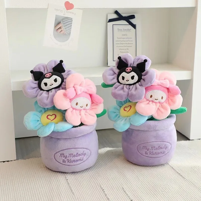 

Sanrio Милая аниме Мелодия куроми букет цветов в горшках Мягкая Плюшевая Кукла мультфильм аниме периферийная игрушка настольное украшение