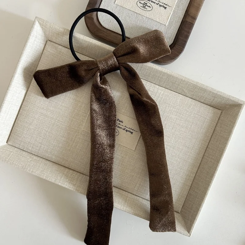 2025 Mode Samt Schleife Haarband Scrunchie für Frauen Vintage schwarz Samt Haargummi Mädchen lange Schleife Haargummi Haarschmuck – Detail 4