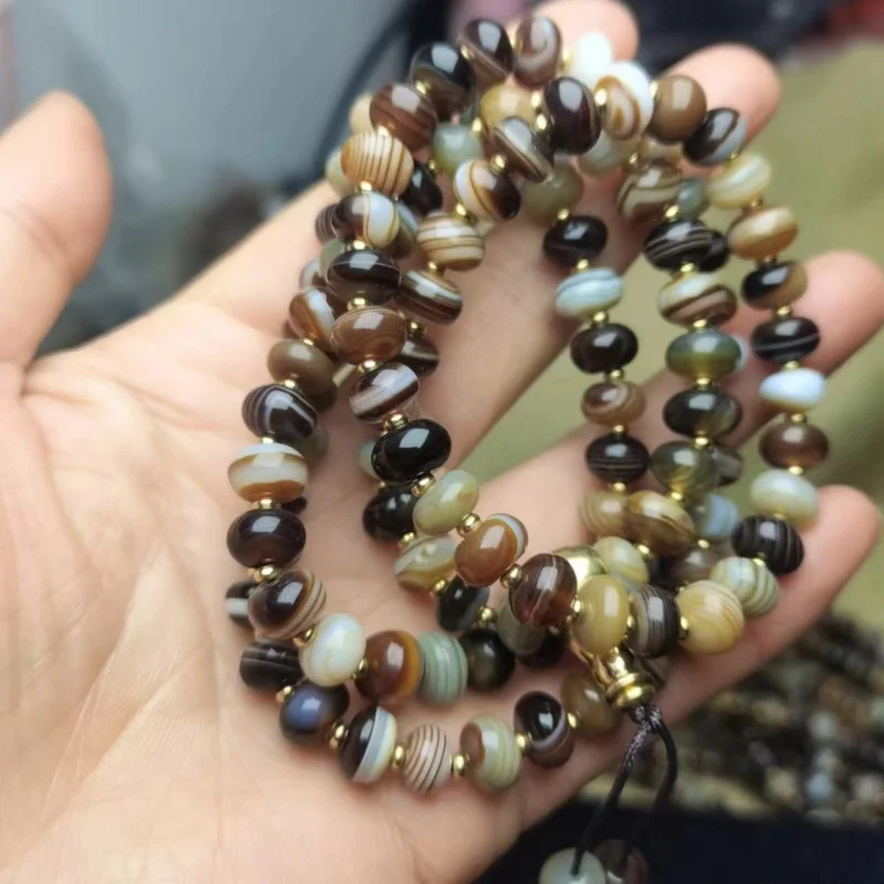 

Natural Sardonyx108Wholesale Beaded Bracelet Necklace Blue Agate Abacus Beads for Men and Women