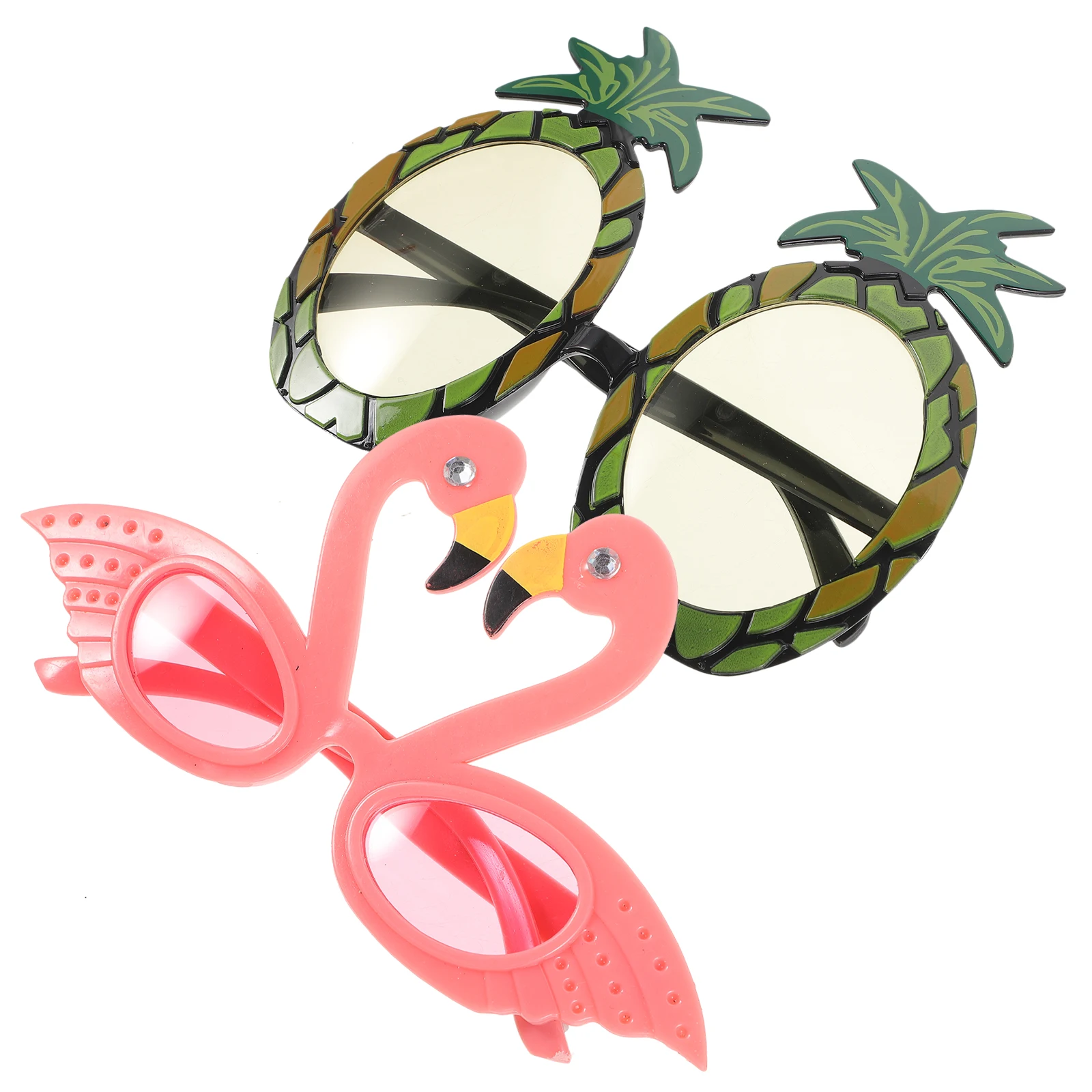 

2 шт., вечерние очки, солнцезащитные очки с фламинго, ананасовые очки, гавайские пляжные аксессуары, фруктовый дизайн, легкий вес для костюма