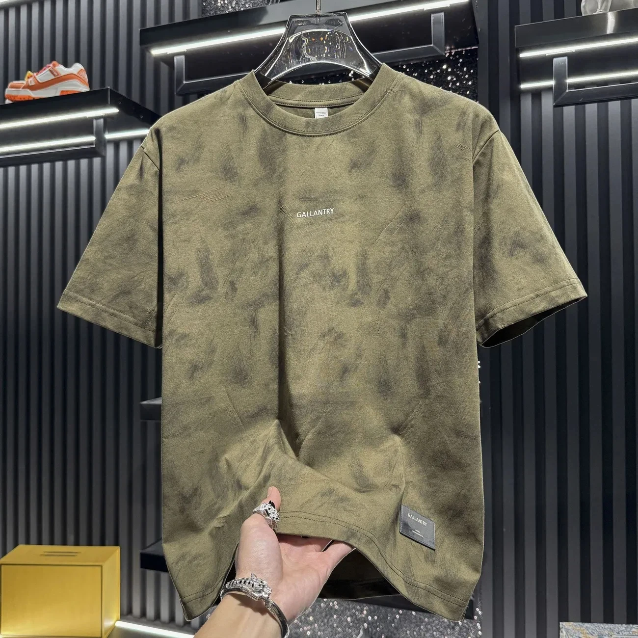 Men's Olive Green Tie Dye T Shirt Casual Short Sleeve Round Neck Tee Breathable Daily Wear