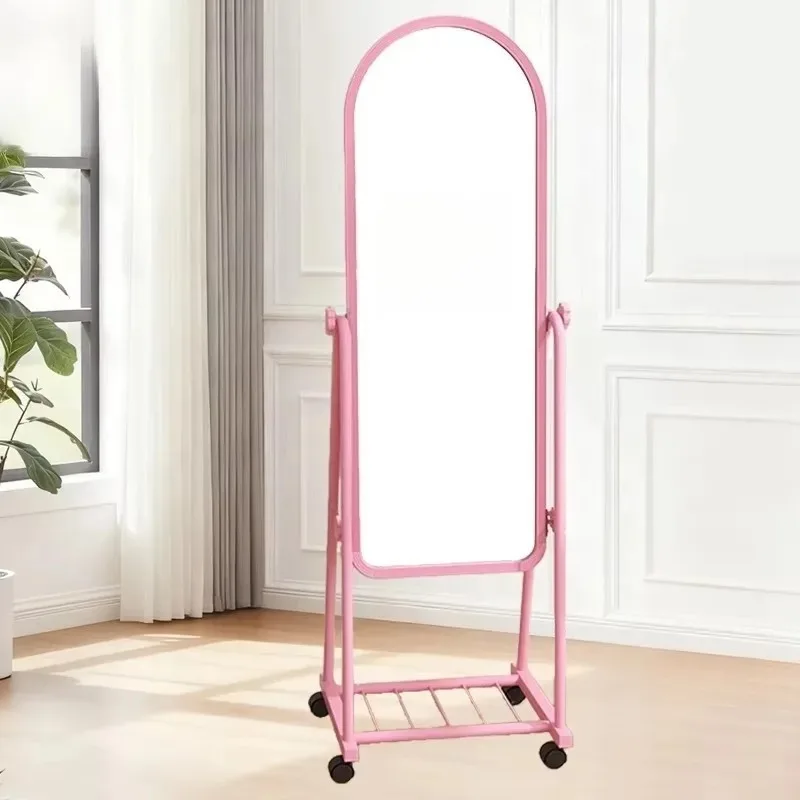 

Mobile arched full-length mirror with hanger | Freestanding rolling vanity mirror for bedroom