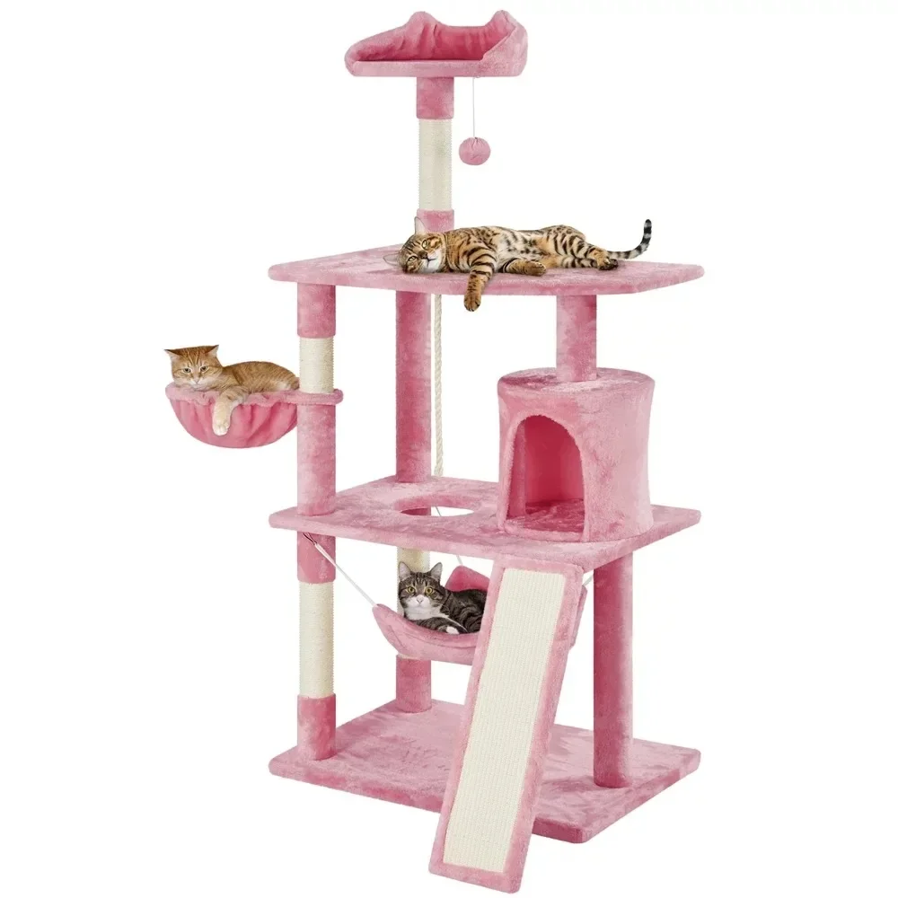 63.5''H Multi Level Cat Tree Condo with Scratching Post for Indoor Cats, Pink