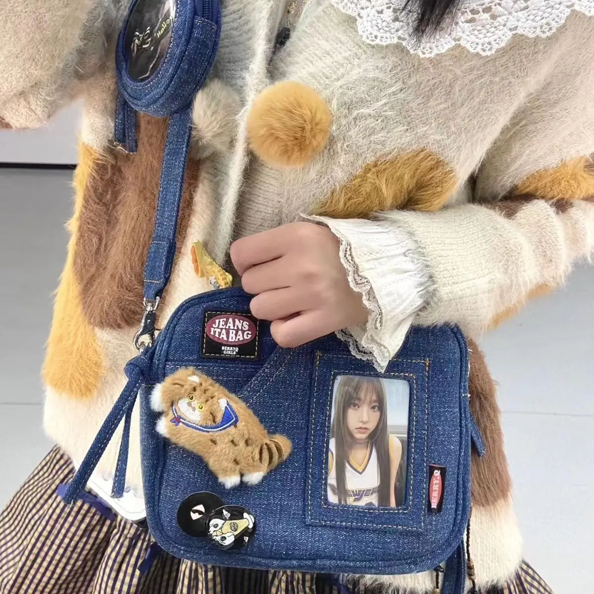 Y2k Denim Shoulder Bags Women Designer Vintage Harajuku Crossbody Bags Chase Star Pain Bag Cute Casual Handbag Square Ita Bag