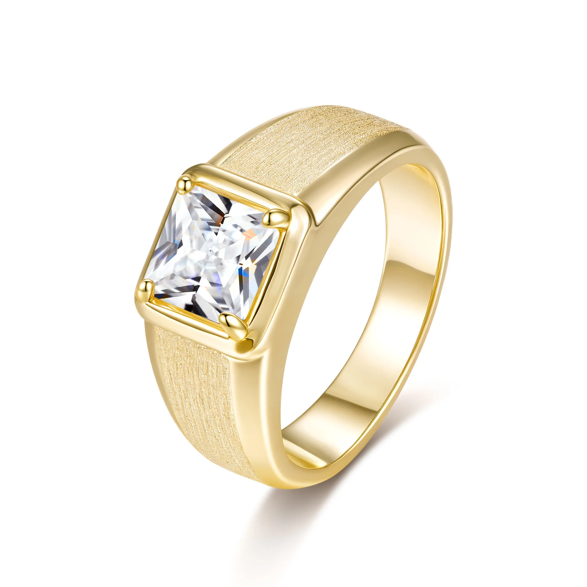 Luxurious 14K Gold Moissanite Ring Brushed Hollow Vintage for Men Platinum Pt950 Fine Jewelry Gift