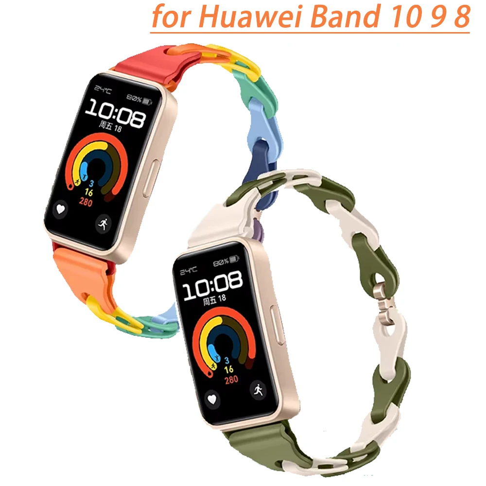Neues Ketten-Silikonband für Huawei Band 10 9 8 Damenmode Sportarmband für Huawei Band 10 Buntes Mädchen Ultraschmales Armband