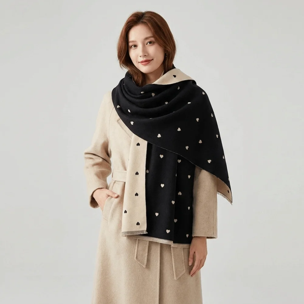 Vintage Fashion Patterns - ファッションエレガントな両面ハート柄スカーフ、ヴィンテージスタイルの柔らかく暖かいショール、快適なイミテーションカシミヤラップスカーフ、カジュアル