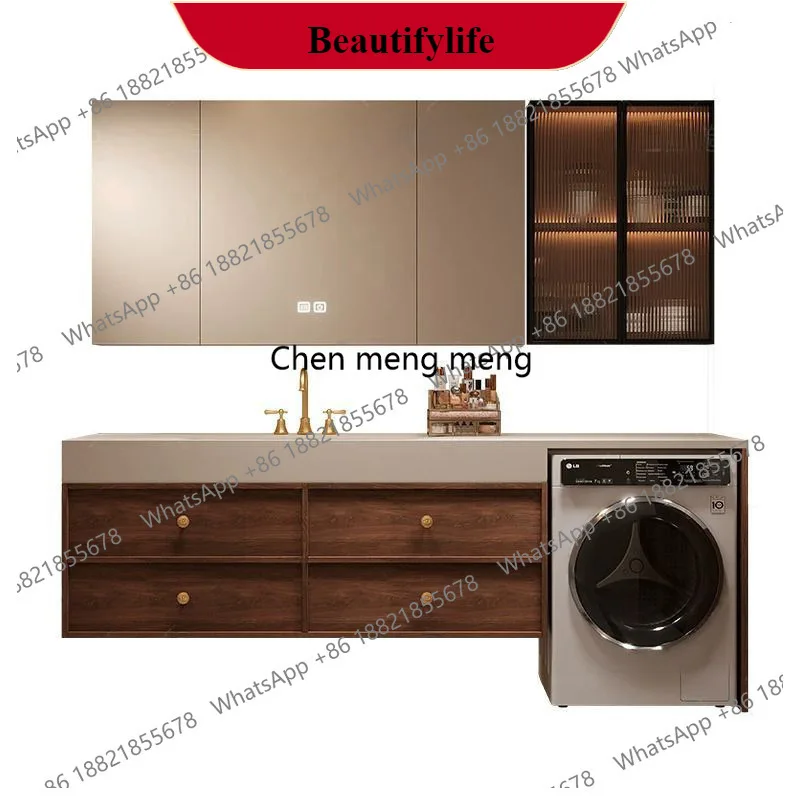 zG185Rock slab hot bending integrated basin bathroom cabinet washstand, washbasin, smart bathroom combination
