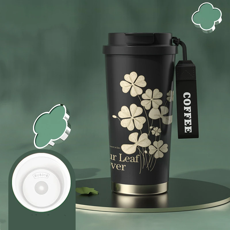 500ml Ceramic Liner Thermos Coffee Cup Double Wall 316 Stainless Steel Vacuum Insulated Cup with Straw for Coffee Tumbler Gift