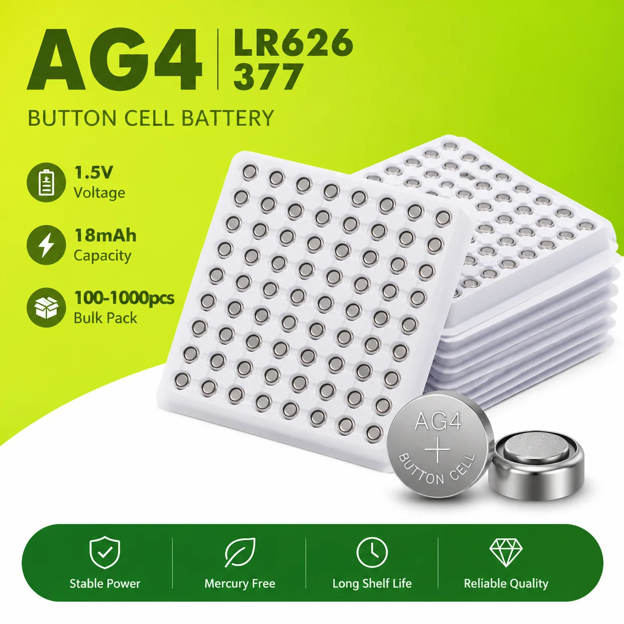 New #100-500pcs AG4 LR626 Button Battery 1.55V 377 SR626SW Batteries for Watch Remote Control Toy Medical Instruments Alarm
