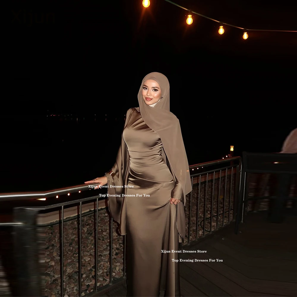 

Xijun Simple Brown Mermaid Evening Dresses Mermaid Modest Muslim Long Prom Dresses Satin Formal Prom Gowns 2026 Women Customized