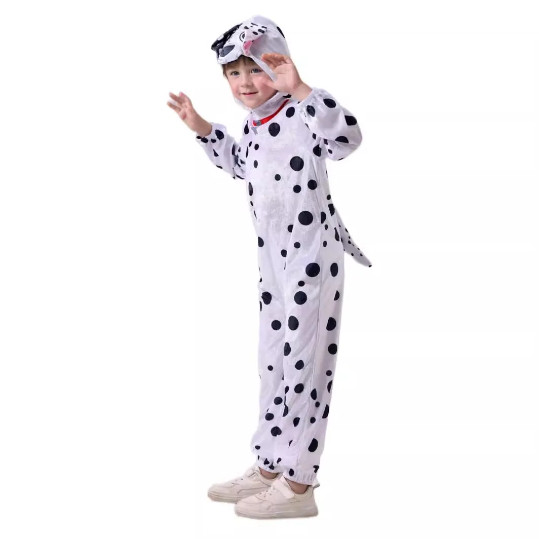 Halloween Children Cute Dog One-Piece Pajamas Cosplay Costume Hooded Holiday Party Jumpsuit Set Stage Long Sleeve Clothes