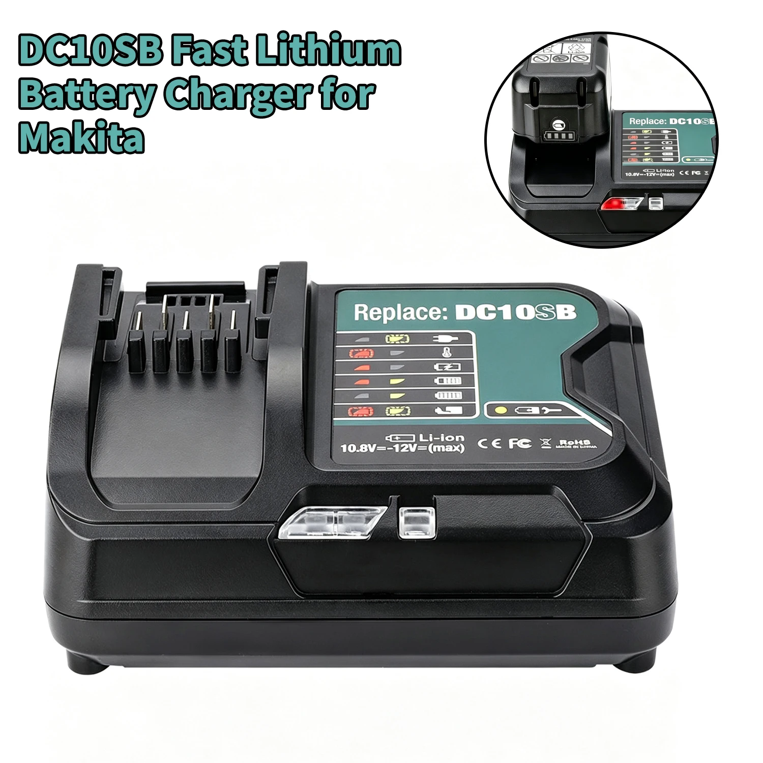 DC10SB Fast Lithium Battery Charger Compatible with for Makita 10.8 V 12 V Battery with US/EU/UK/AU Charging Plug Charger