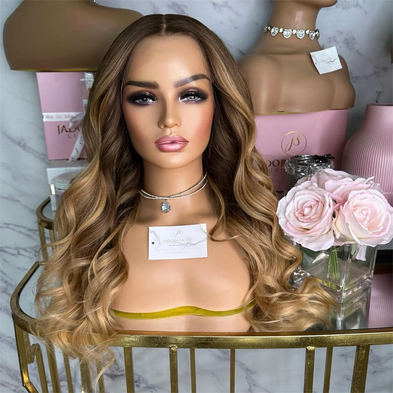 باروكات نسائية عسلي بني أشقر اصطناعي عالي الدقة باروكة أمامية من الدانتيل شعر مستعار أشقر نطاط مموج بواسطة Tayorichhair 28 بوصة