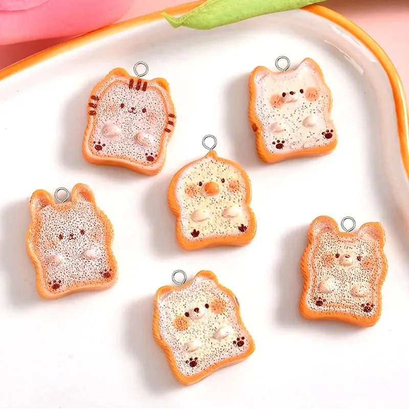 10Pcs Cute Cat Bear Koala Shaped Animal Bread Sushi Resin Charms Cartoon Pendants DIY Jewelry Earring Keychain Accessories