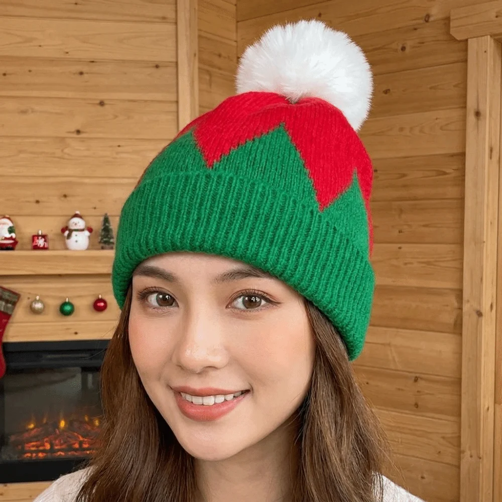 Leisure Merry Christmas Hat Christmas Knitted Hat Warm Crochet Santa Beanie Hat Woolen Hat Green Red Striped Hat Outdoor