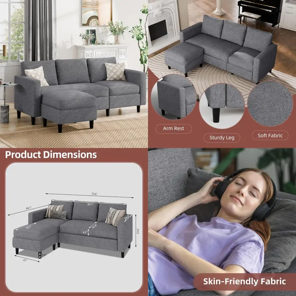 

"l-shaped convertible sectional sofas with ottoman for small living rooms, 3-seater couches ideal for compact spaces"