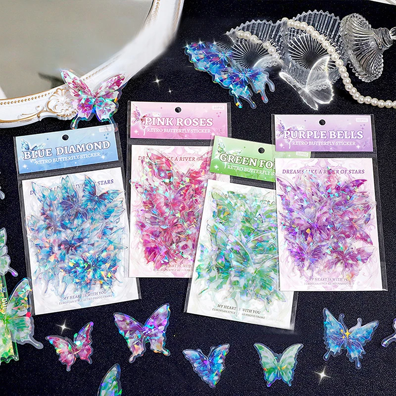 สติกเกอร์ลายผีเสื้อแนววินเทจ20ชิ้นกระดาษสำหรับสัตว์เลี้ยงกันน้ำชุดสติ๊กเกอร์เทพนิยายสติกเกอร์สำหรับสมุดวางแผน
