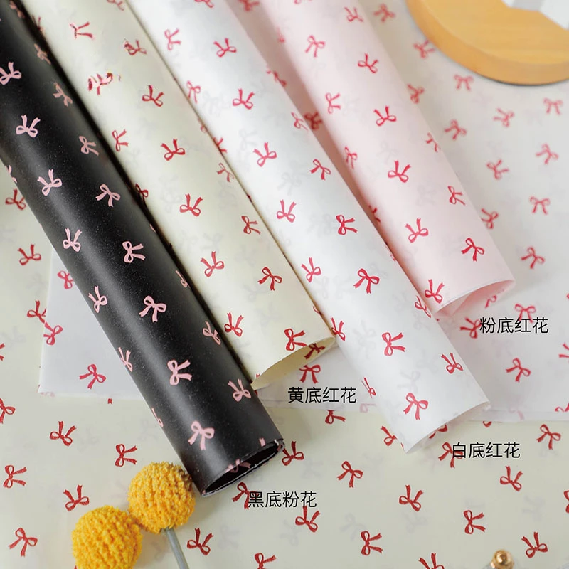 20pcs 50x70cm Bow Tissue Paper Printed Flowers Wrapping Floral Paper Gift Bouquet Packaging Paper