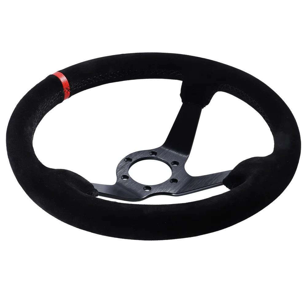 350mm/14Inch Sport Steering Wheel Suede Leather Drift Racing Game Steering Wheel Universal Deep 90mm PCD=70mm