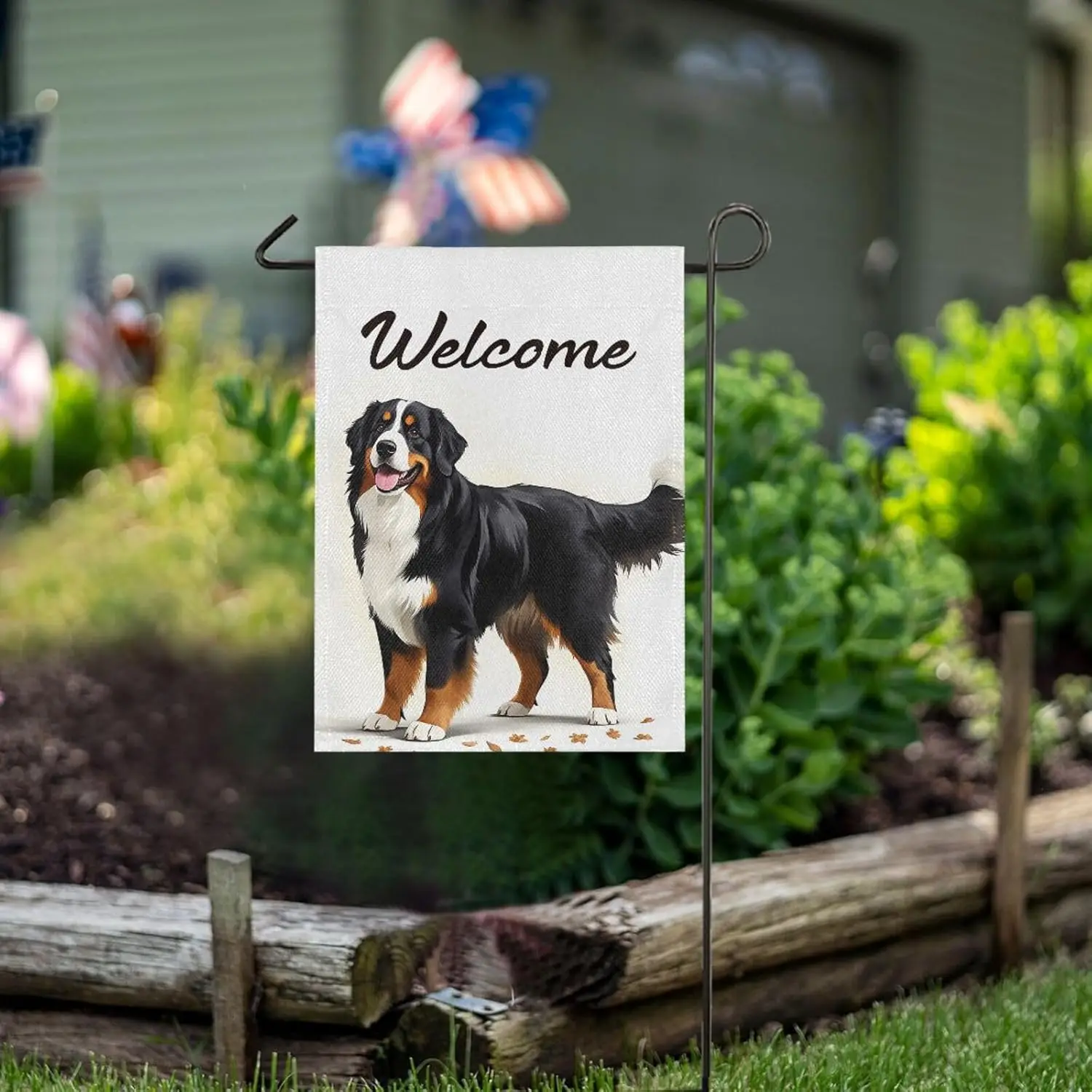 Bernese Mountain Dog Burlap House Flag 28 x 40 Double Sided, Dog Welcome Garden Yard Flags, Pet Animals Farmhouse Rustic Out PPZ