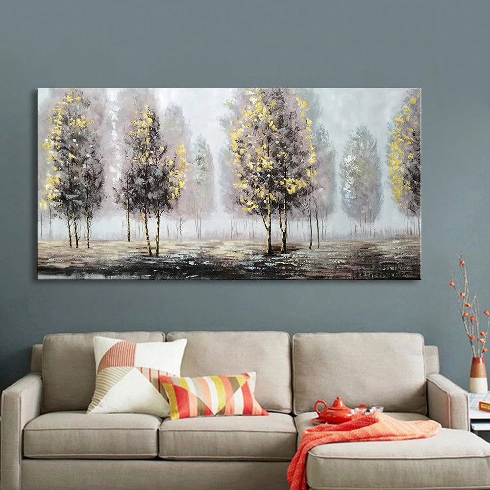 

Mintura,Handmade Handpainted Modern Abstract Landscape Gray tree Oil Paintings On Canvas,Wall Art Picture Living Room Home Decor