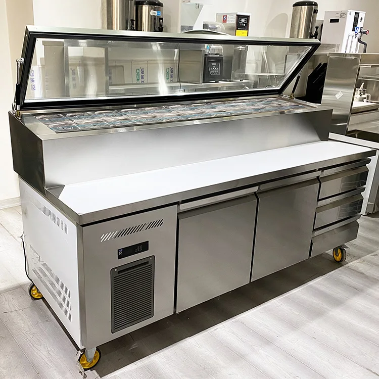 Commercial Single-Temperature Counter Pizza Salad Sandwich Prep Table Fridge Mechanical Refrigeration Equipment with Air Cooling
