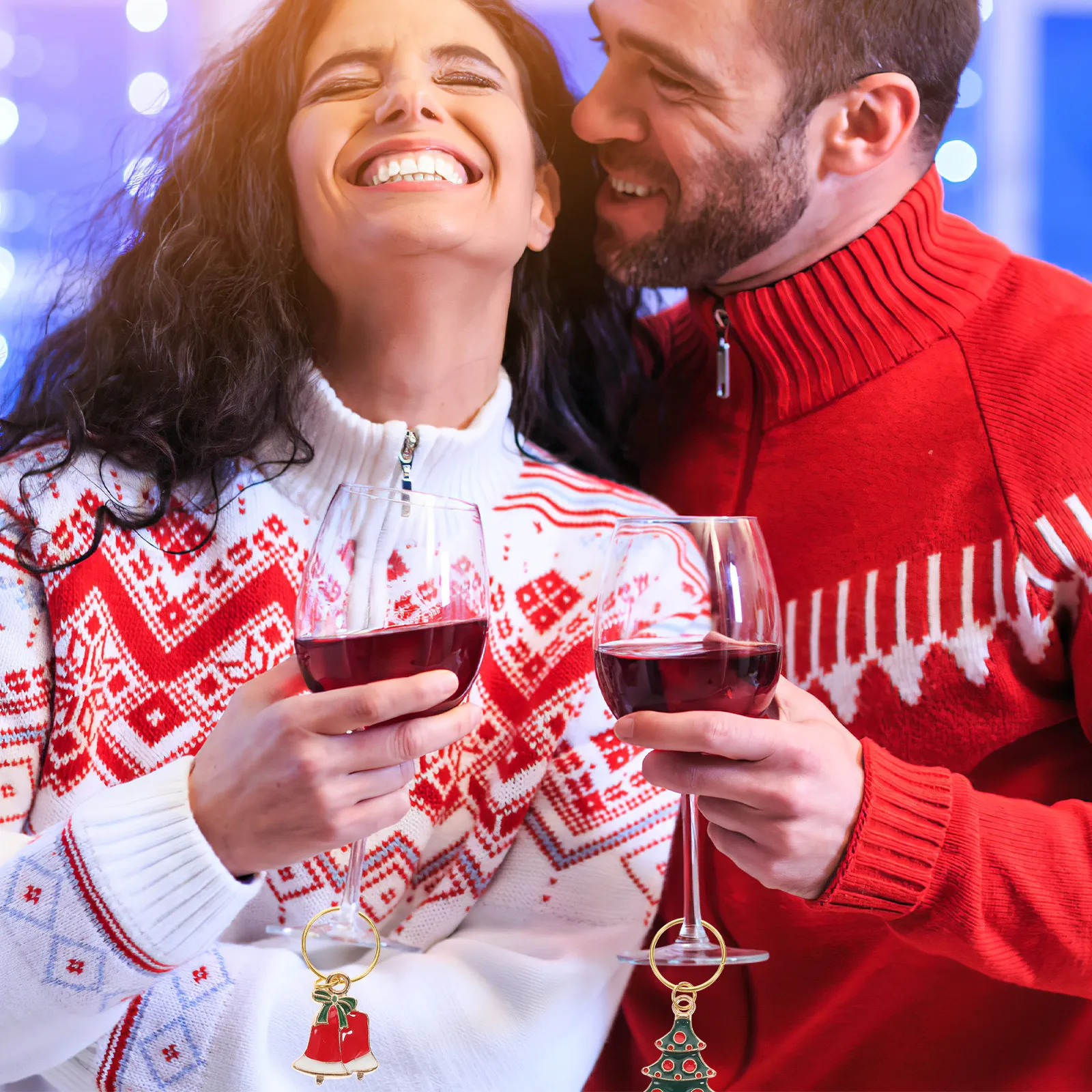 

6Pcs Wine Glass Rings Festive Christmas Alloy Markers for Party Drink Label Reusable Decorative Ring Wine Glass Ring