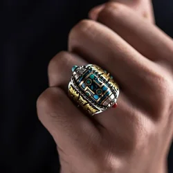 Retro Nine Turns Dzi Open ring Adjustable size Ethnic style Wide ring Rotatable Means Luck Fine Jewelry Accessories Men Rings