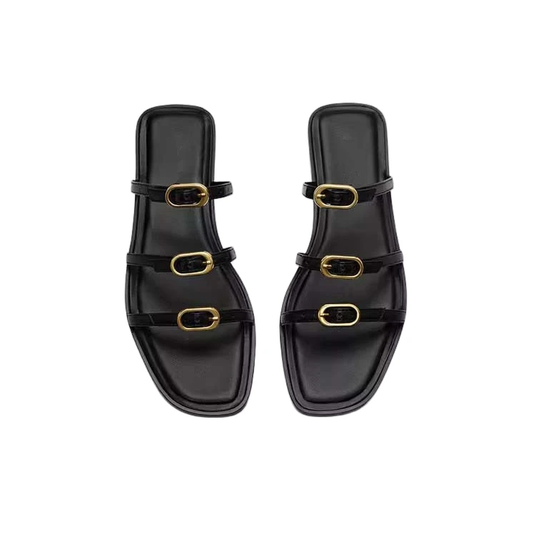 

Jenny & Dave, элегантные женские шлепанцы-мулы, летние сандалии на плоской подошве из натуральной кожи с золотой пряжкой и тремя ремешками, женская обувь
