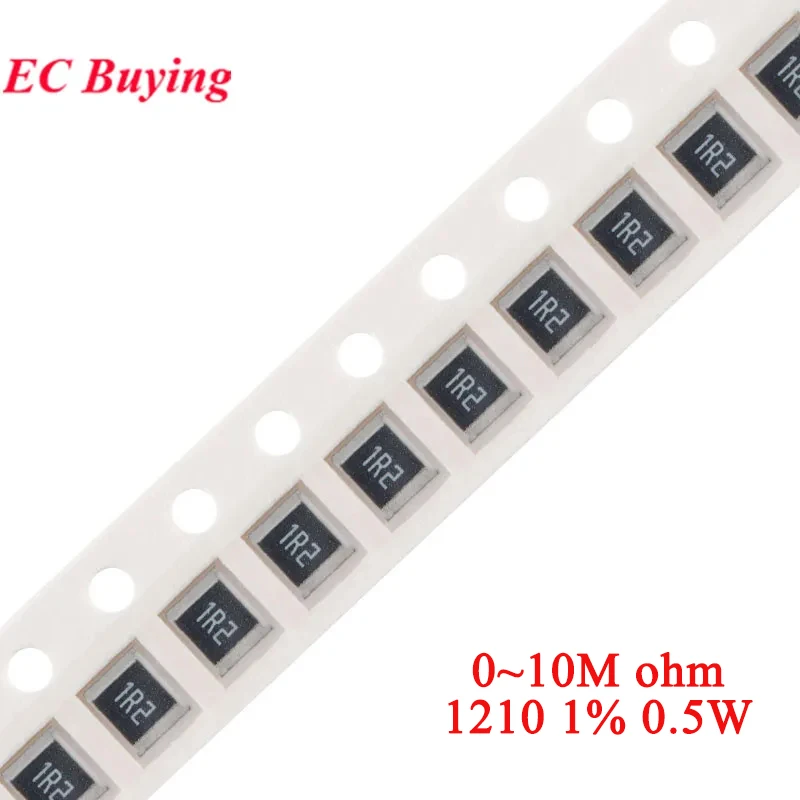 50szt 1210 SMD Rezystor 1% 0.5W 0~10M 0 2 3.3 5.6 10 12 20 30 36 47 51 82 100 200 680 820 1K 2K 6.2K 10K 20K 22K 200K 1M 10M ohm