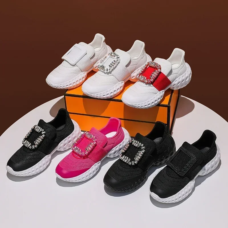 2024 New Style Brand Platform Sneakers Crystal Buckle Mesh Chunky Women\'s Sneakers Vulcanized Casual Shoes