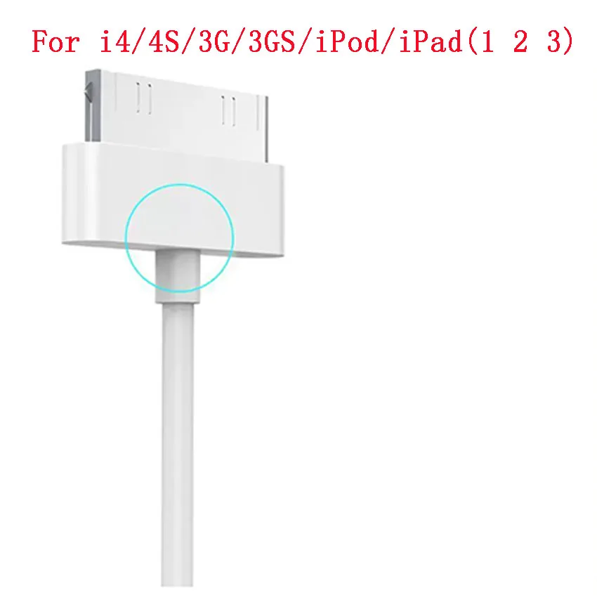 Cable de carga USB de 30 pines para iPhone 4, 4S, 3G, 3GS, iPad 1, 2, 3, adaptador para iPod, accesorios, cable de datos y carga Nano Touch, cargador USB.