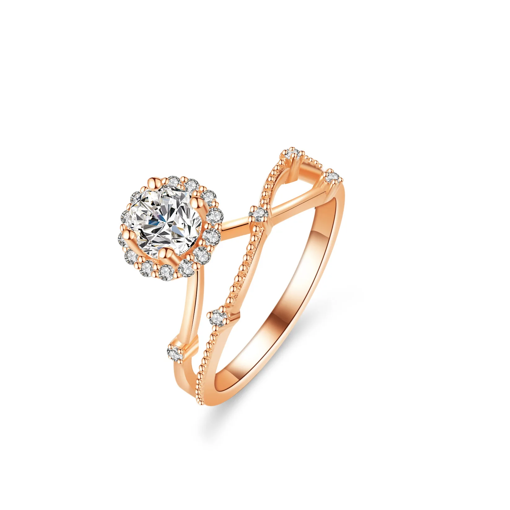 18K gold row ring, diamond ring, moissanite PT950, platinum, female 1 carat female wedding ring, asymmetrical branches