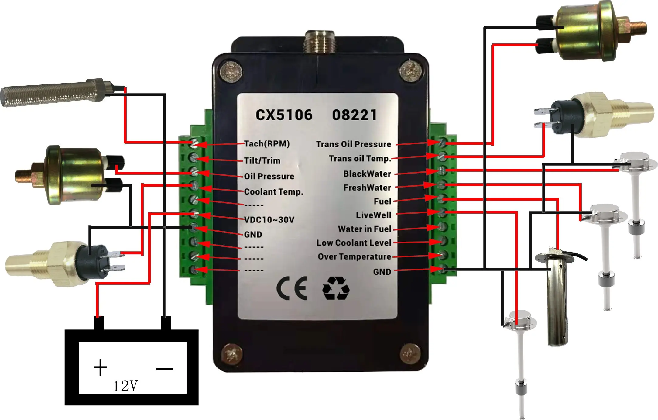 محول NMEA2000 بقناة محرك واحد 0-190 أوم إلى 13 جهاز استشعار يمكن جمعها CX5106 محول إشارة NMEA2000 متعدد الوظائف