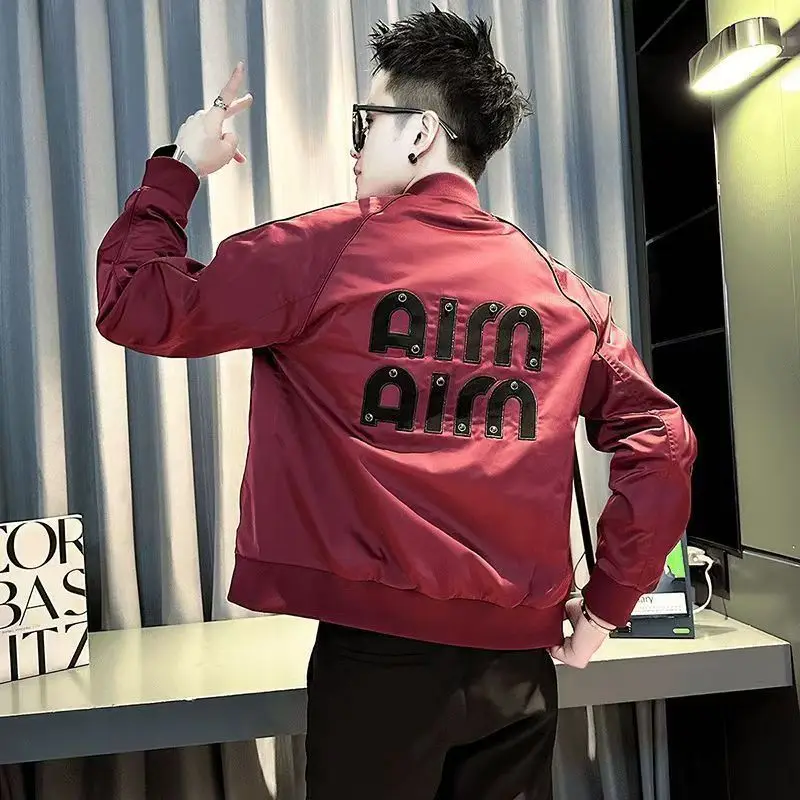 

Sli Slim Fit Men's Jaet Trendy Baseball Coat Casual Windproof Polyester Fiber Stand Fit Embroidery No Iron Treaent