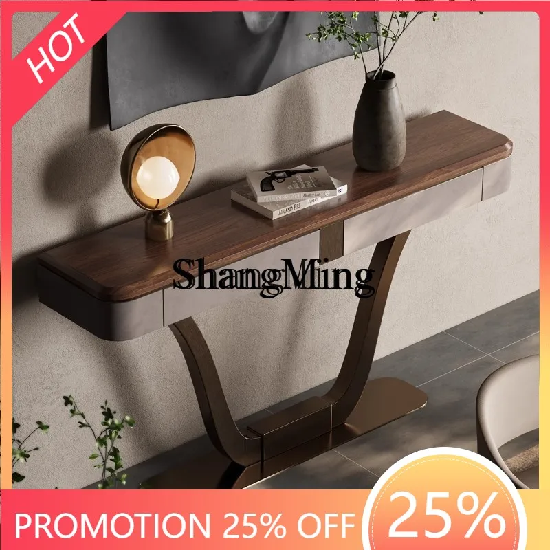 

SM Modern Light Luxury Black Walnut Entrance Cabinet Solid Wood Entrance Door New Chinese-style Wall Villa Entrance