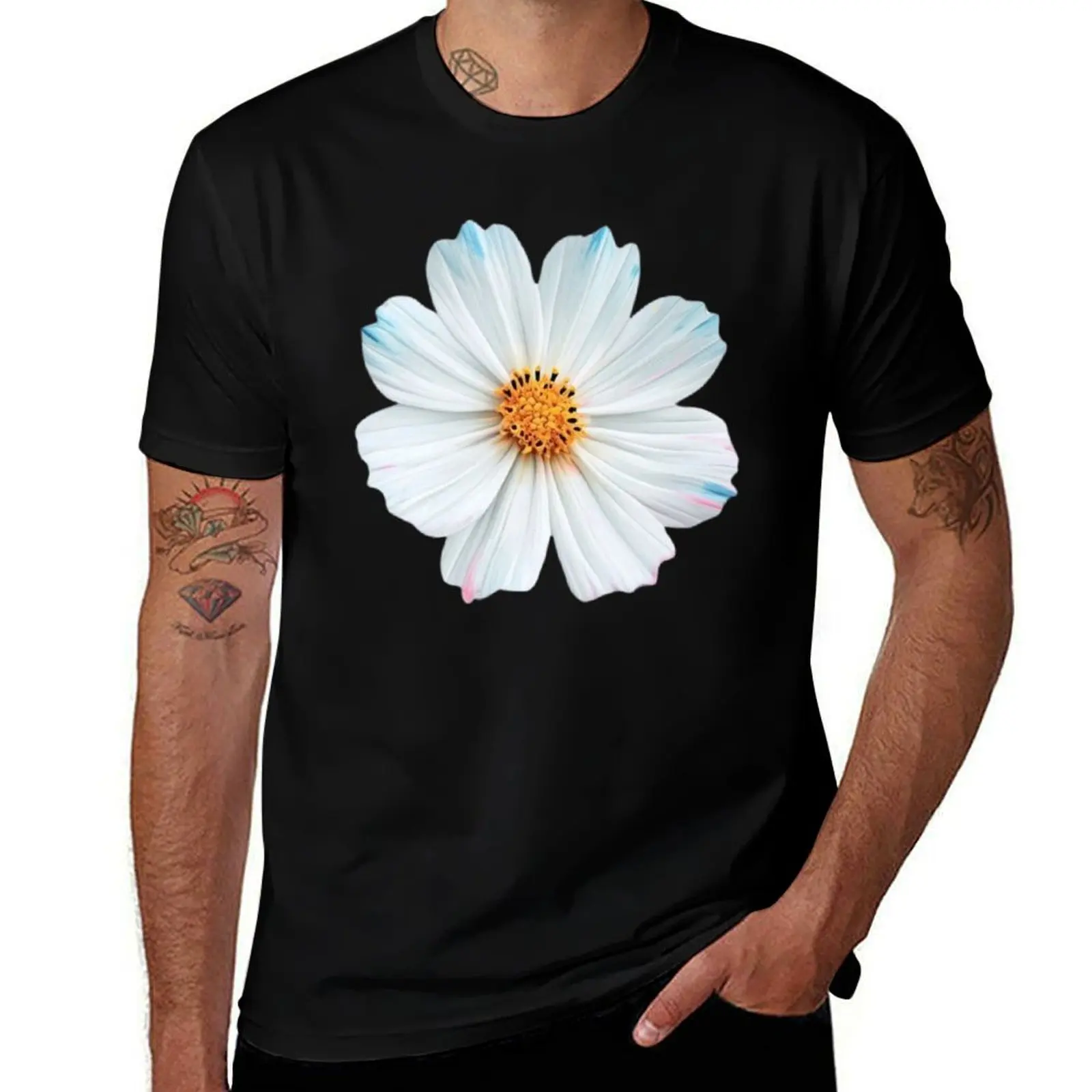 

White Flower T-Shirt cotton man t-shirts cute clothes korean fashion T-shirts for men cotton